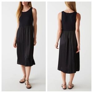 MICHAEL STARS Midi Black Bridgette Media Tank Satin Skirt Dress M NWOT